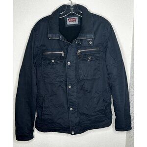 Levi's Jacket Mens M Black Sherpa Lined Utility Field Zip Snap Cargo Pockets